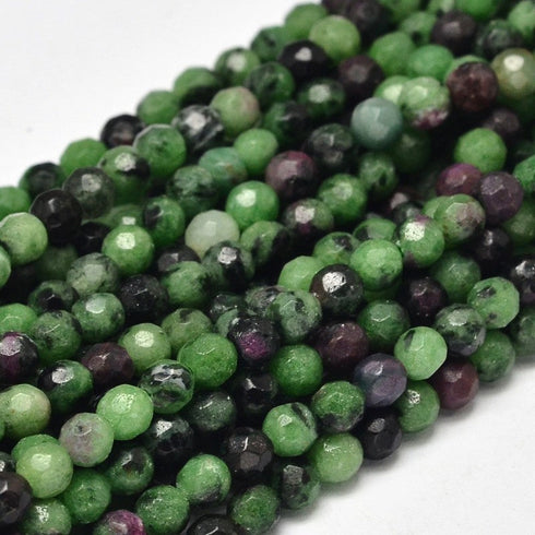 Ruby In Zoisite Faceted Round Beads 8mm